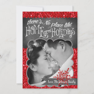 5x7 XMAS Christmas Red Glitter Snowflak PHOTO Card