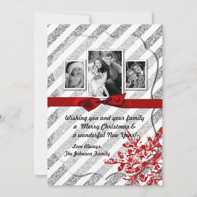 5x7 XMAS Christmas Red Glitter Snowflak PHOTO Card (Front)