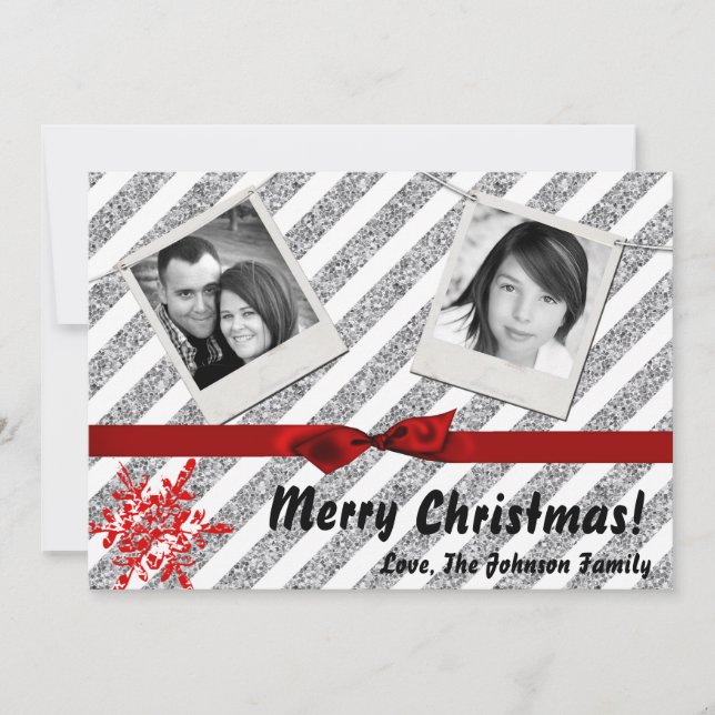 5x7 XMAS Christmas Red Glitter Snowflak PHOTO Card (Front)