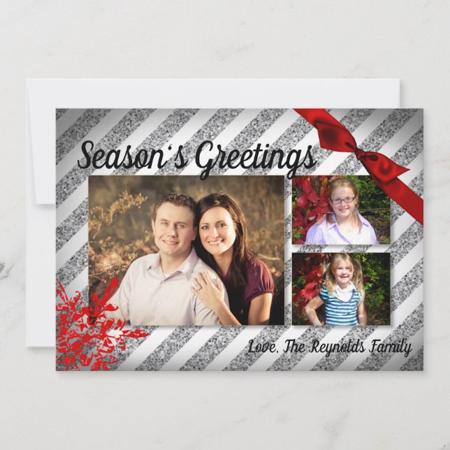 5x7 XMAS Christmas Red Glitter Snowflak PHOTO Card (Front)