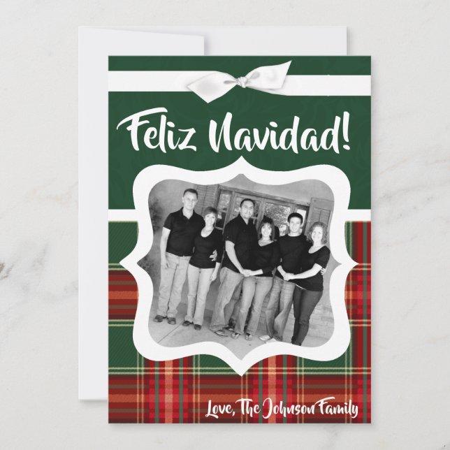 5x7 XMAS Christmas Red Plaid Fabric PHOTO Card (Front)