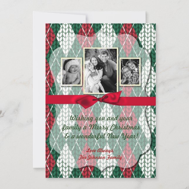 5x7 XMAS Christmas Ugly Sweater Green PHOTO Card (Front)