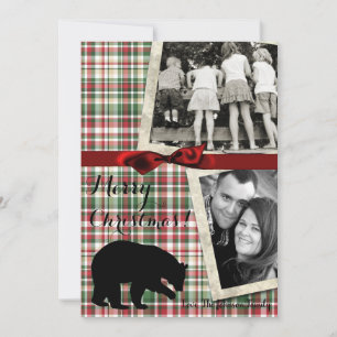5x7  XMAS Red Christmas Plaid Bear Fabr PHOTO Card