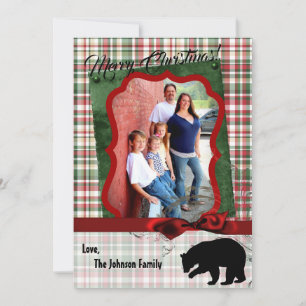 5x7 XMAS Red Christmas Plaid Bear Fabri PHOTO Card