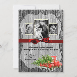 5x7 XMAS Red Christmas Truck Tree PHOTO Card