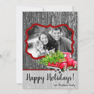 5x7 XMAS Red Christmas Truck Tree PHOTO Card