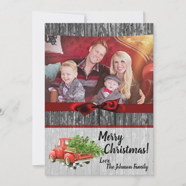 5x7 XMAS Red Christmas Truck Tree PHOTO Card (Front)