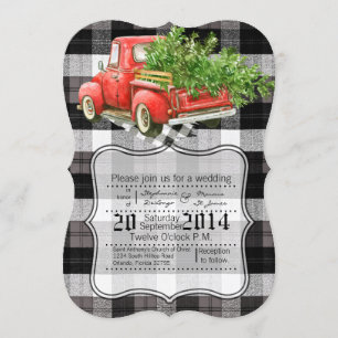 5x7 XMAS Truck Buffalo Plaid Wedding Invitation