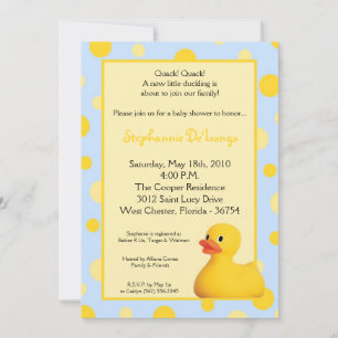 5x7 Yellow Blu Rubber Ducky Baby Shower Invitation