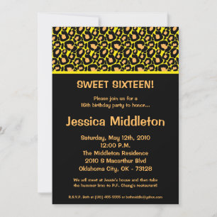 5x7 Yellow Cheetah 16th Birthday Invitation