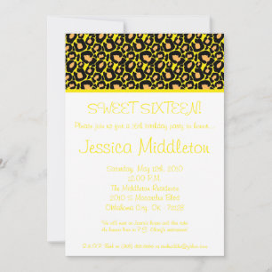 5x7 Yellow Cheetah Print 16th Birthday Invitation