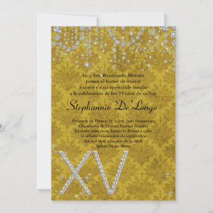 5x7 Yellow Diamond Quinceanera Birthday Invitation