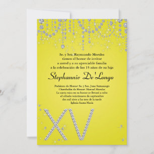 5x7 Yellow Diamond Quinceanera Birthday Invitation