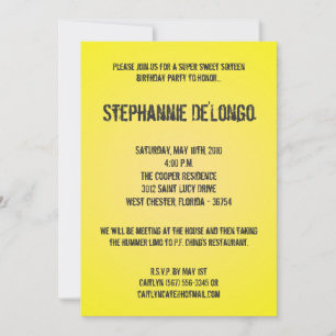 5x7 Yellow DJ Turntable 16 Birthday Invitation