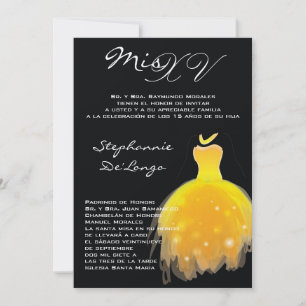 5x7 Yellow Dress Quinceanera Birthday Invitation