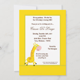 5x7 Yellow Giraffe Birthday Party Invite