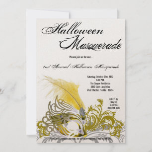 5x7 Yellow Masquerade Halloween Costume Invitation