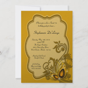 5x7 Yellow Masquerade Sweet 16 Birthday Invitation