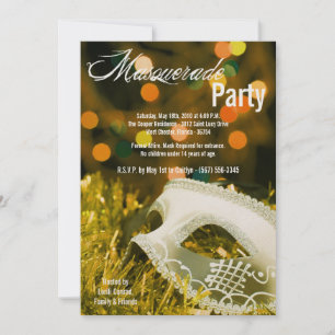 5x7 Yellow Masquerade Sweet 16 Birthday Invitation