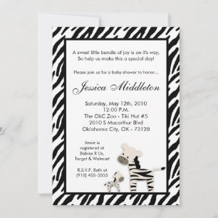5x7 Zebra Momma and Baby Baby Shower Invitation
