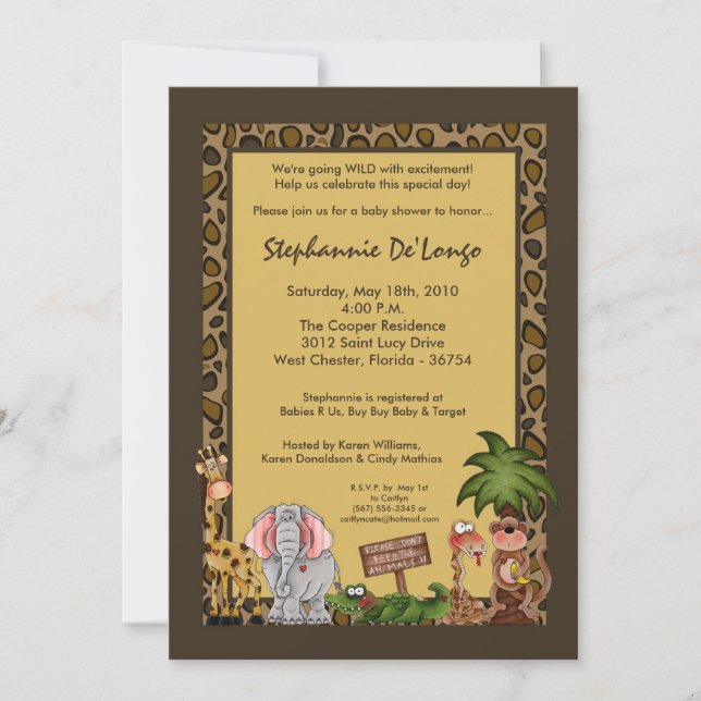 5x7 Zoo Safari Giraffe Monk Baby Shower Invitation (Front)