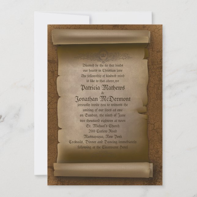 5x 7" Vintage Old Paper Gothic Wedding Invitation (Front)
