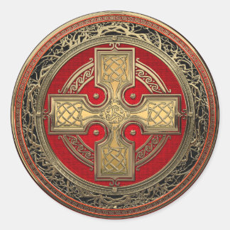 [600] Ancient Celtic Sacred Gold Knot Cross Classic Round Sticker