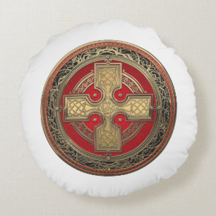 [600] Ancient Celtic Sacred Gold Knot Cross Round Cushion