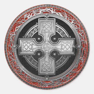 [600] Ancient Celtic Sacred Silver Knot Cross Classic Round Sticker