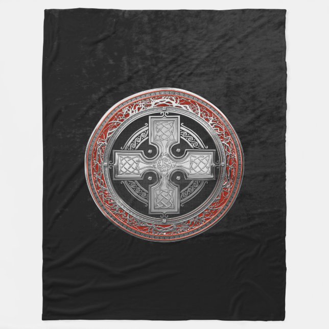 [600] Ancient Celtic Sacred Silver Knot Cross Fleece Blanket (Front)