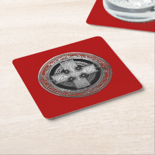 [600] Ancient Celtic Sacred Silver Knot Cross Square Paper Coaster
