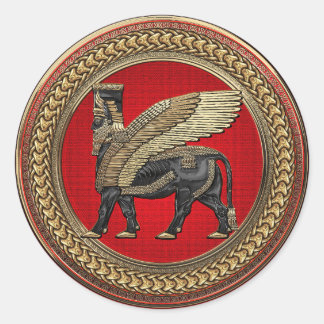 [600] Assyrian Winged Bull: Gold and Black Lamassu Classic Round Sticker
