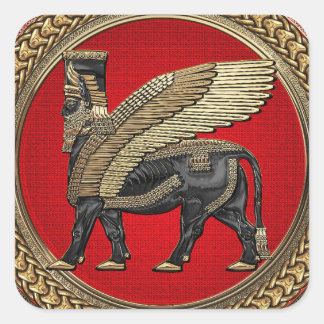 [600] Assyrian Winged Bull: Gold and Black Lamassu Square Sticker