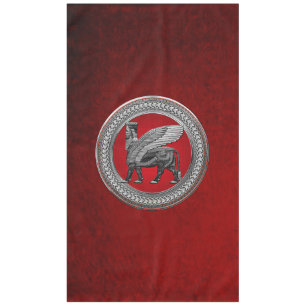 [600] Assyrian Winged Bull: Silver & Black Lamassu Tablecloth