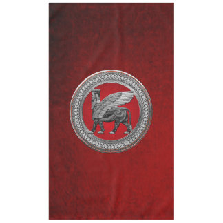 [600] Assyrian Winged Bull: Silver & Black Lamassu Tablecloth