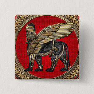 [600] Assyrian Winged Lion: Gold & Black Lamassu 15 Cm Square Badge