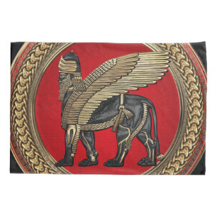 [600] Assyrian Winged Lion: Gold & Black Lamassu Pillowcase