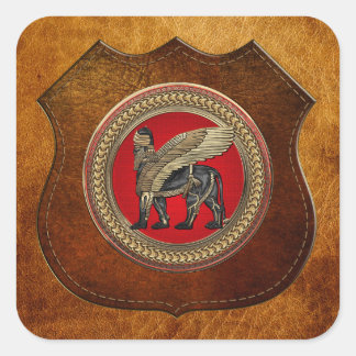 [600] Assyrian Winged Lion: Gold & Black Lamassu Square Sticker