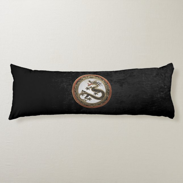[600] Black and Gold Sacred Eastern Dragon Body Cushion (Front)