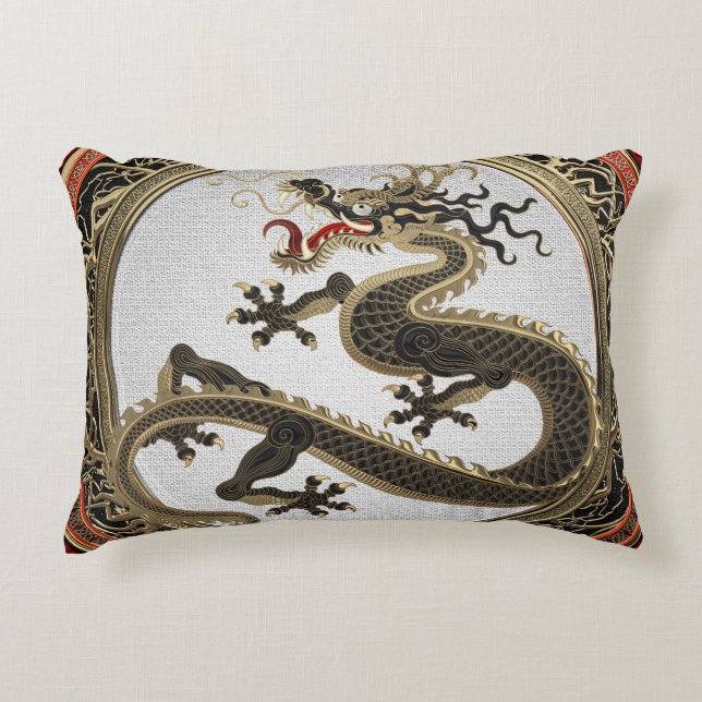 [600] Black and Gold Sacred Eastern Dragon Decorative Cushion (Front)