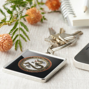 [600] Black and Gold Sacred Eastern Dragon Key Ring