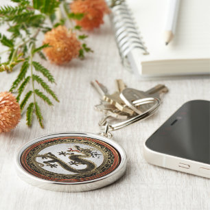 [600] Black and Gold Sacred Eastern Dragon Key Ring