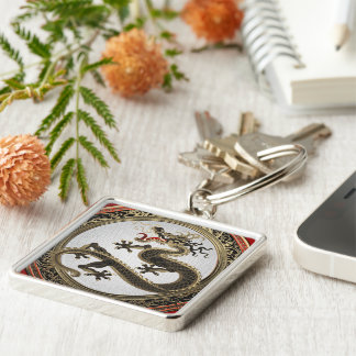 [600] Black and Gold Sacred Eastern Dragon Key Ring