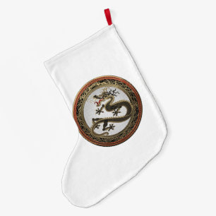 [600] Black and Gold Sacred Eastern Dragon Large Christmas Stocking