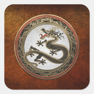 [600] Black and Gold Sacred Eastern Dragon Square Sticker