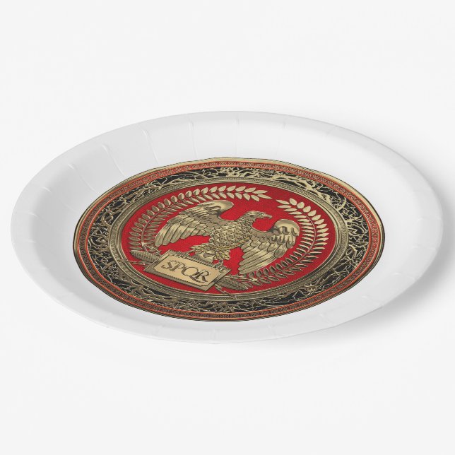 [600] Gold Roman Imperial Eagle Paper Plate (Angled)