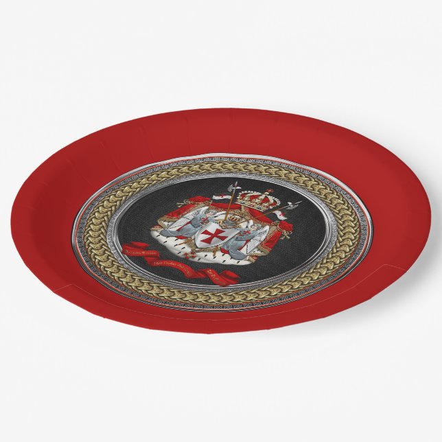 [600] Knights Templar Coat of Arms Paper Plate (Angled)