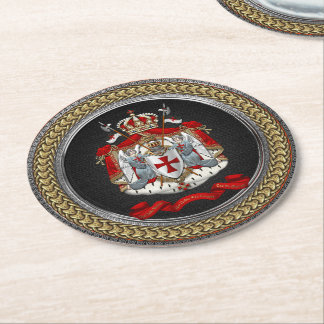 [600] Knights Templar Coat of Arms Round Paper Coaster