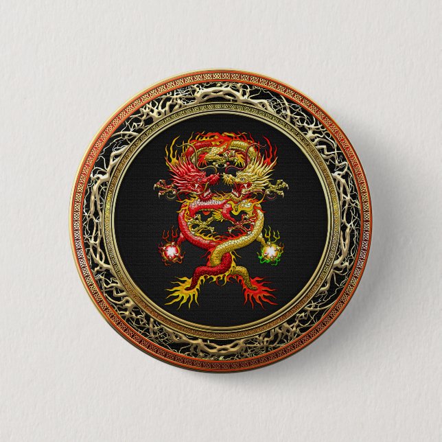 [600] Red and Yellow Dragons 6 Cm Round Badge (Front)
