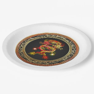 [600] Red and Yellow Dragons Paper Plate
